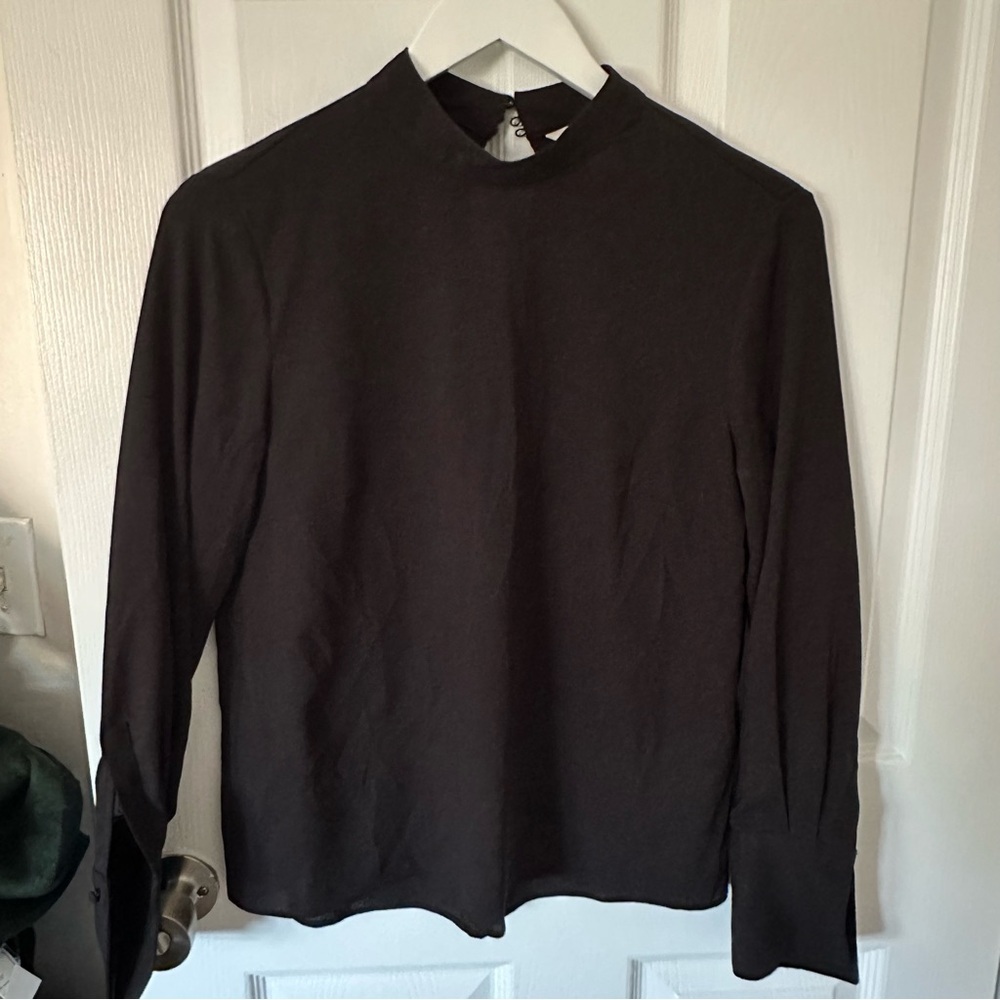 Black Long Sleeve Blouse with High Neck
